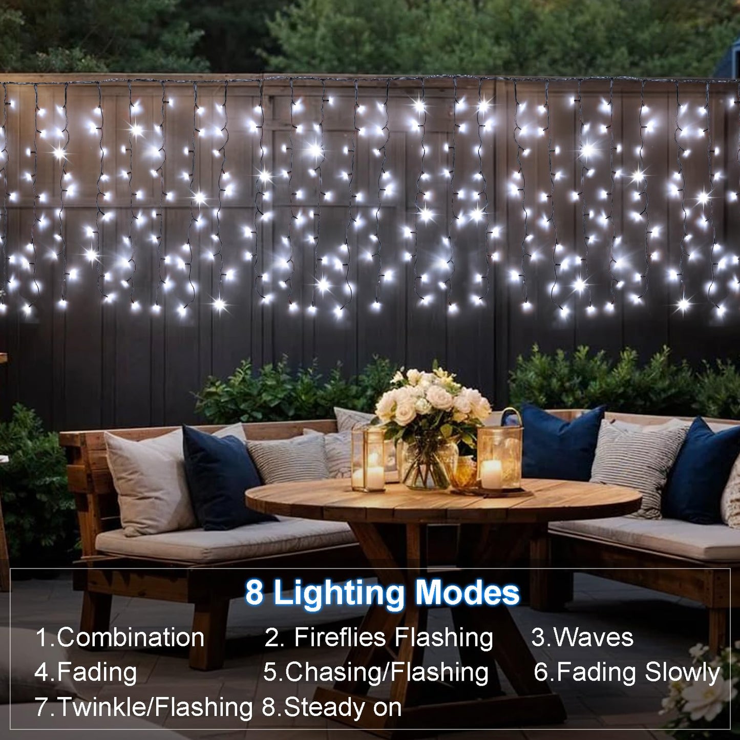 DBFAIRY Solar Curtain Lights, 200 LED, 13ft x 3.3ft, Waterproof, Cool White, Model 4X1-01CW