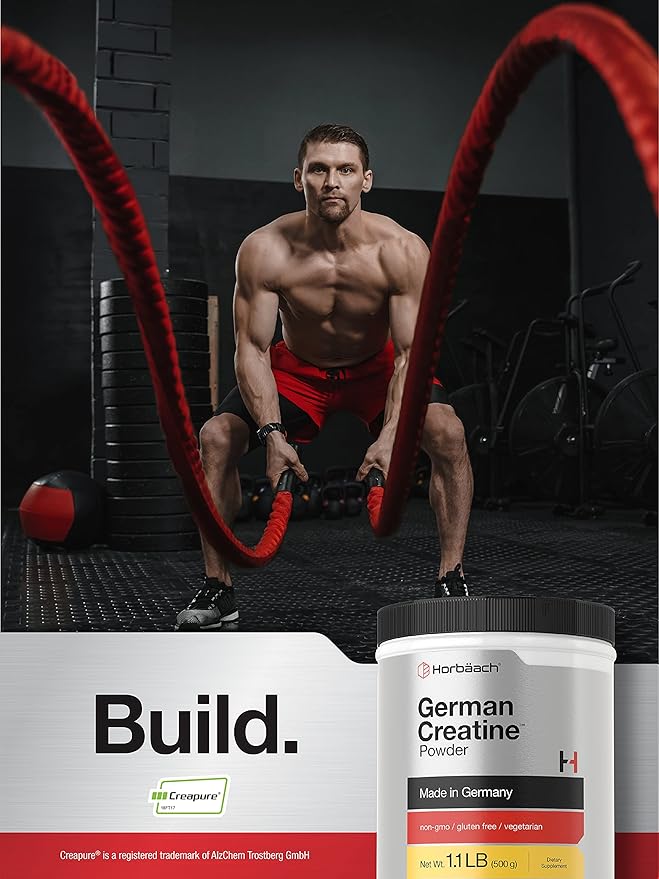 Horbäach German Creatine Powder 500g | Made in Germany with Creapure | Vegetarian, Non-GMO, and Gluten Free Dietary Supplement