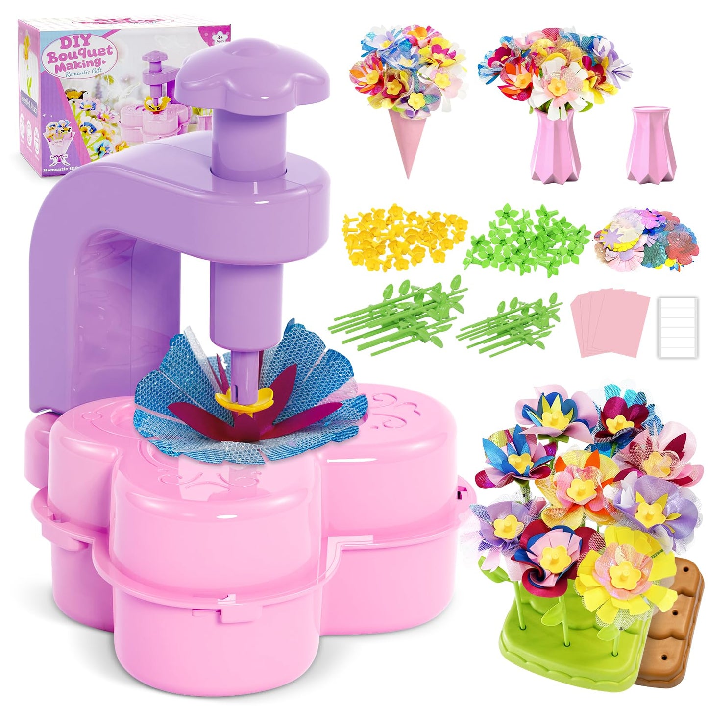 Fabric Flower Bouquets Toys – Mess-Free Flower Crafts for Kids & DIY Arts and Crafts for Child Ages 3 4 5 6 7 8 9+, No Glue Needed, Fun Early Educational STEM Gift for Birthdays, Christmas, Holidays