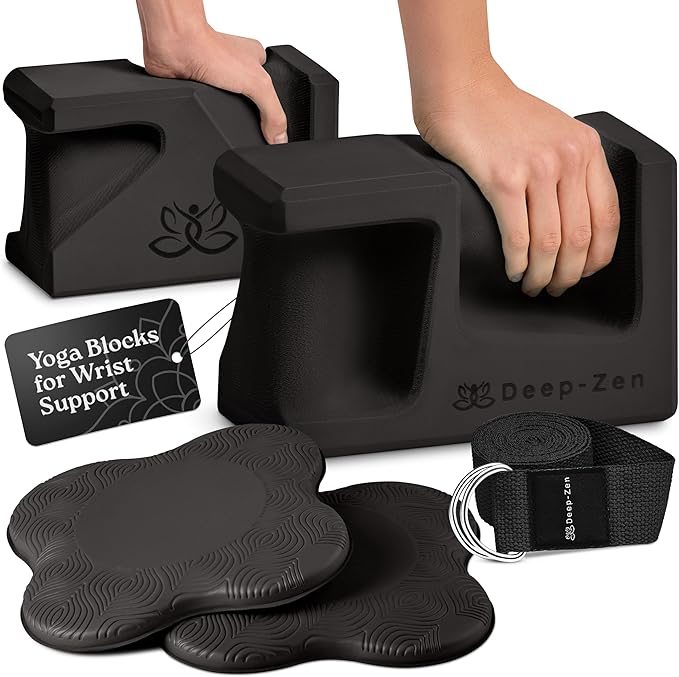 Deep-Zen PRO Yoga Blocks | Ergonomic Yoga Block 2 Pack for Wrist Comfort and Support | EVA Foam Exercise Blocks, 2x Knee P...