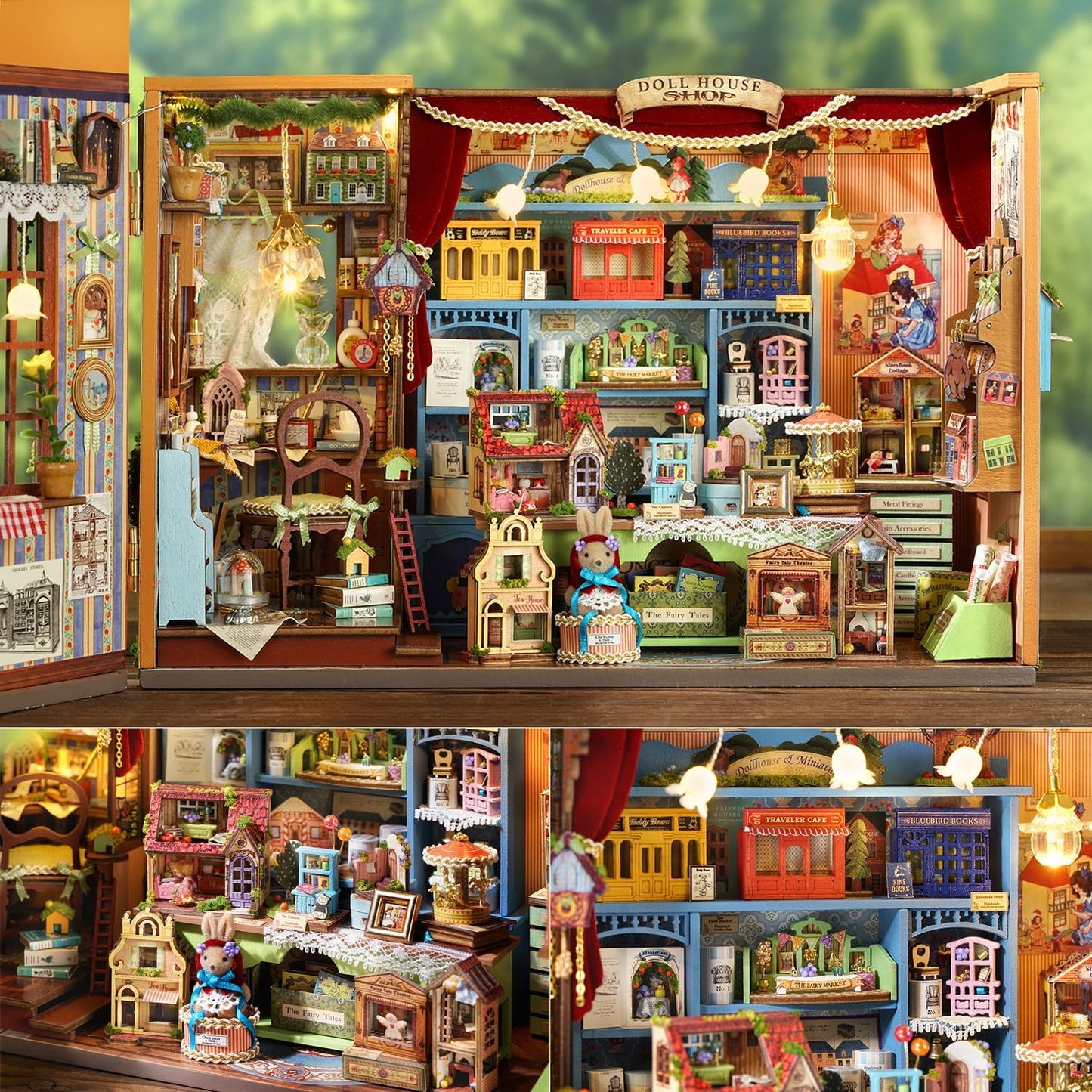 TuKIIE DIY Miniature House Kit with Furniture, 1:24 Scale Creative Room Opened & Closed Wooden Dollhouse Book Nook Plus Dust Proof for Kids Teens Adults(Dollhouse Shop)