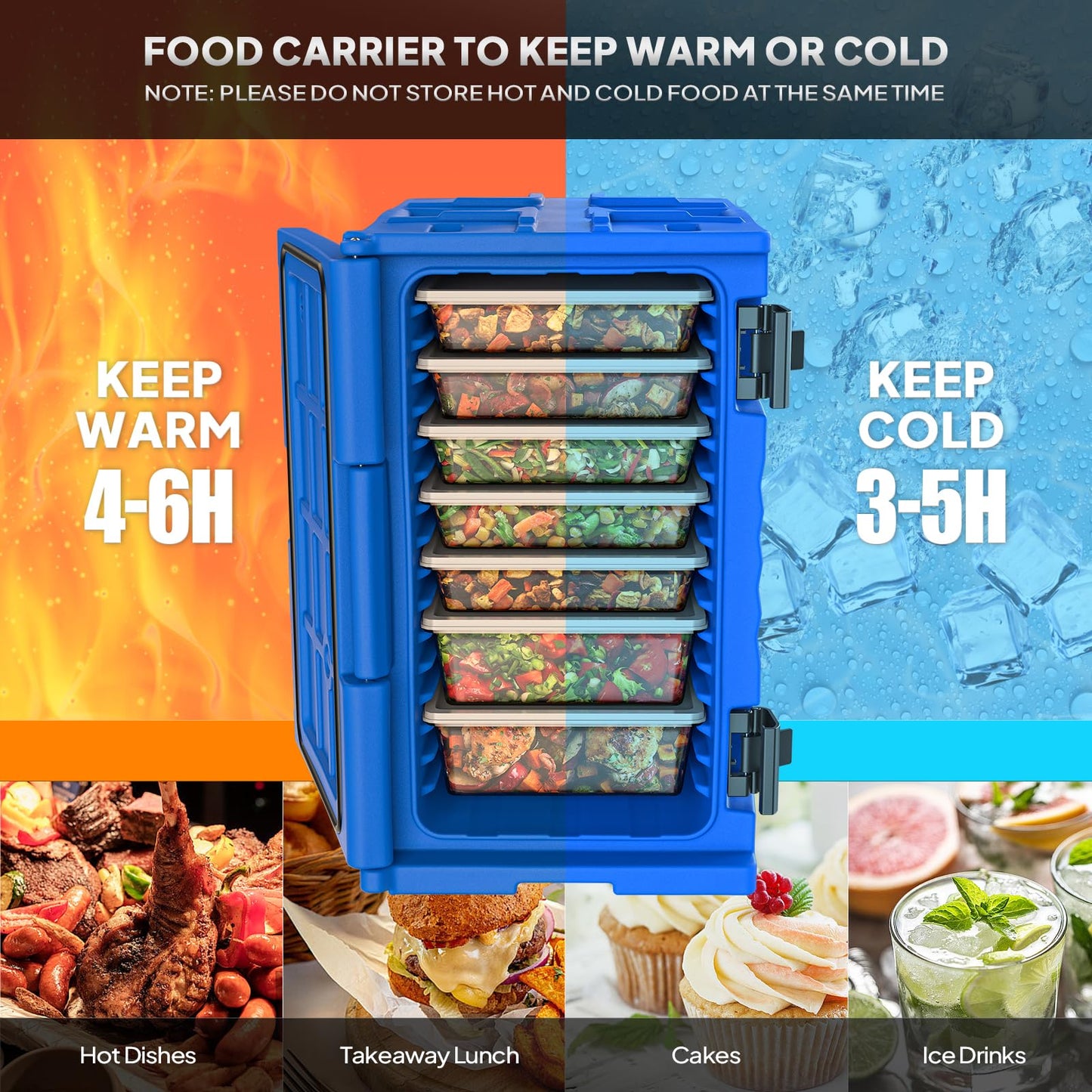ROVSUN 109 QT Insulated Food Pan Carrier, Hot Box Food Warmer w/Wheels Double Buckles and Handles, Stackable Hot Boxes for Catering Restaurant Canteen Family Party