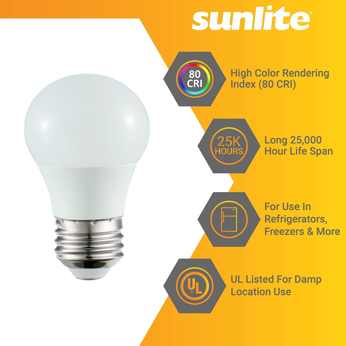 Sunlite Led A15 Refrigerator Light Bulb, 5.5W (40W Equivalent), Dimmable, Frosted, 450 Lumens, 30K Warm White, E26 Base