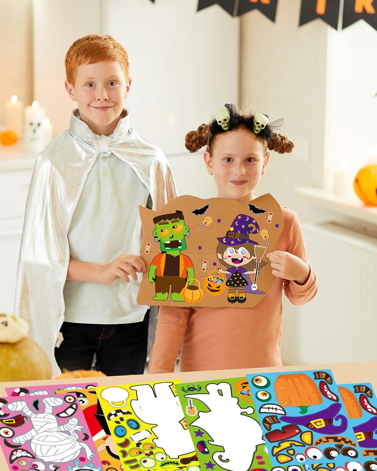 42 Sheets Halloween Party Favors Stickers for Kids, Halloween Crafts Make Your Own Stickers, Goodie Bag Fillers Toys Gifts Activities Games for Kids Party