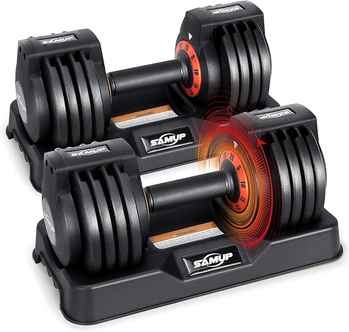 25/55 lbs Pair Adjustable Dumbbells Set, Dumbbells with Anti-Slip Metal Handle for Exercise & Fitness Fast Adjust Weight f...