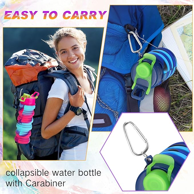 Sunnyray 20 Pack Collapsible Water Bottles 17oz Silicone Portable Water Bottle Bulk Foldable Leak Proof Water Bottle Reusable Camouflage Sports Bottles with Clip for Travel Hiking Camping Outdoor