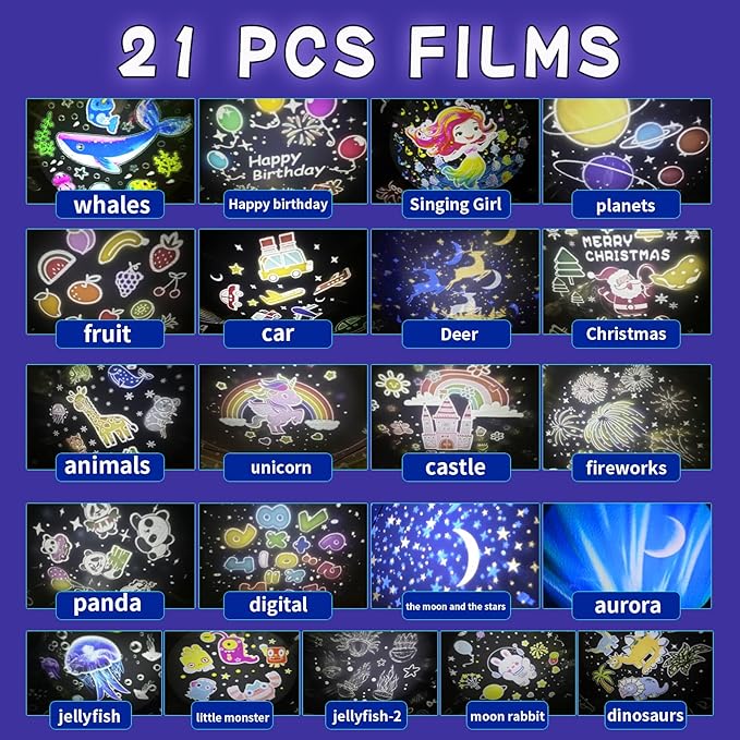21 Sets of Films Ocean Night Light Projector, Kids Projector for Bedroom, Stars Projector for Ceiling, 360 Degree Rotation Kids Night Light for Decorating Party,Birthdays,Christmas Gifts