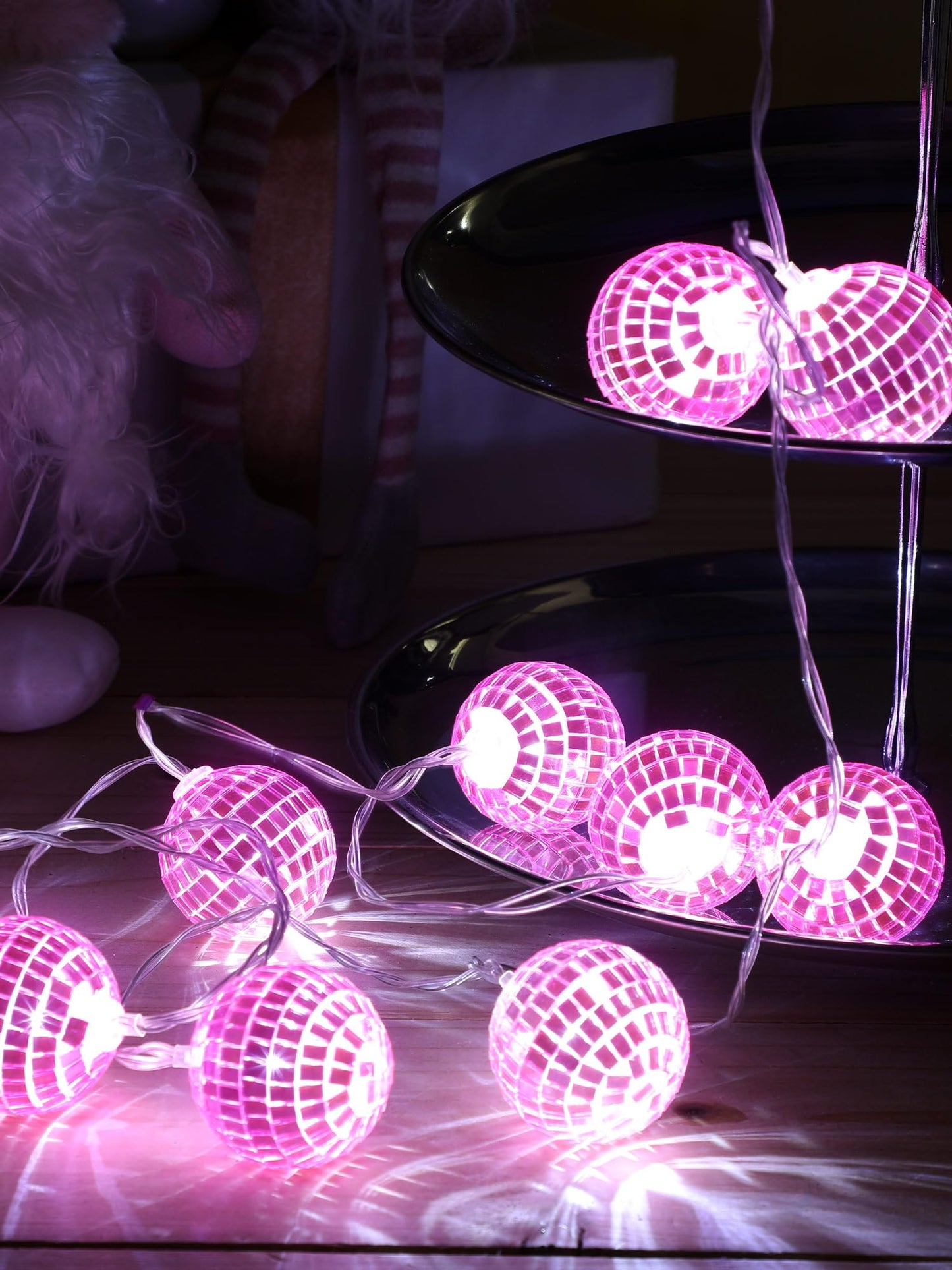 Bbto Led Disco Ball String Light Battery Powered Mirror Balls Ornaments For Outside Backyard Porch 70S 80S Disco Party Supplies(1.57 Inch Rose Pink)