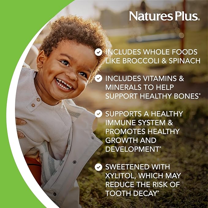 Natures Plus Animal Parade Sugar-Free Children's Multivitamin - Assorted Cherry, Grape & Orange Flavors - Pack of 2, 90 Chewable Tablets - 90 Total Servings