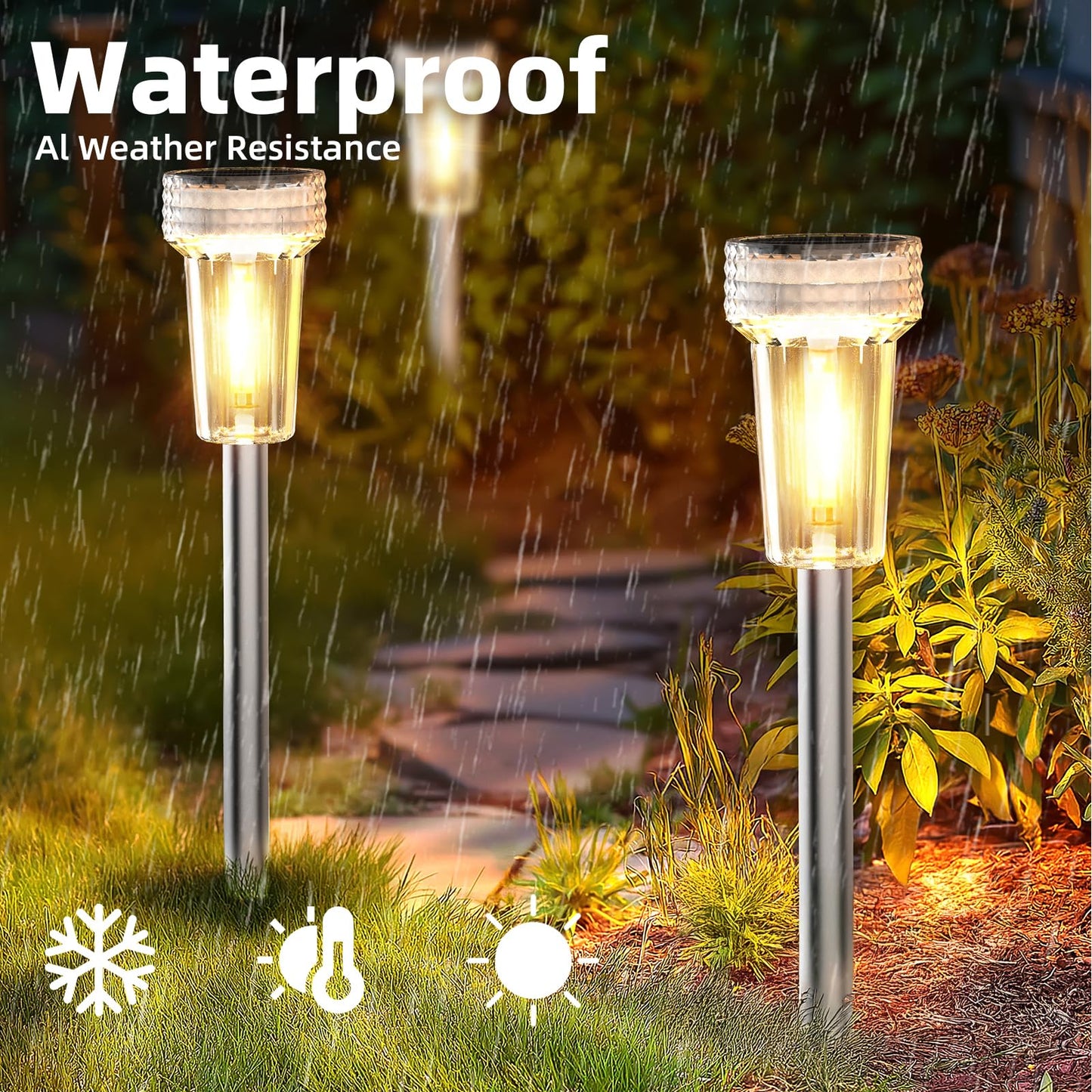 Deraysion 12 Pack Solar Lights Outdoor  Solar Pathway Lights Auto Dusk-To-Dawn Landscape Garden Lighting  Waterproof Stainless Steel Pole Lighting For Path  Yard  Walkway  Garden  Driveway