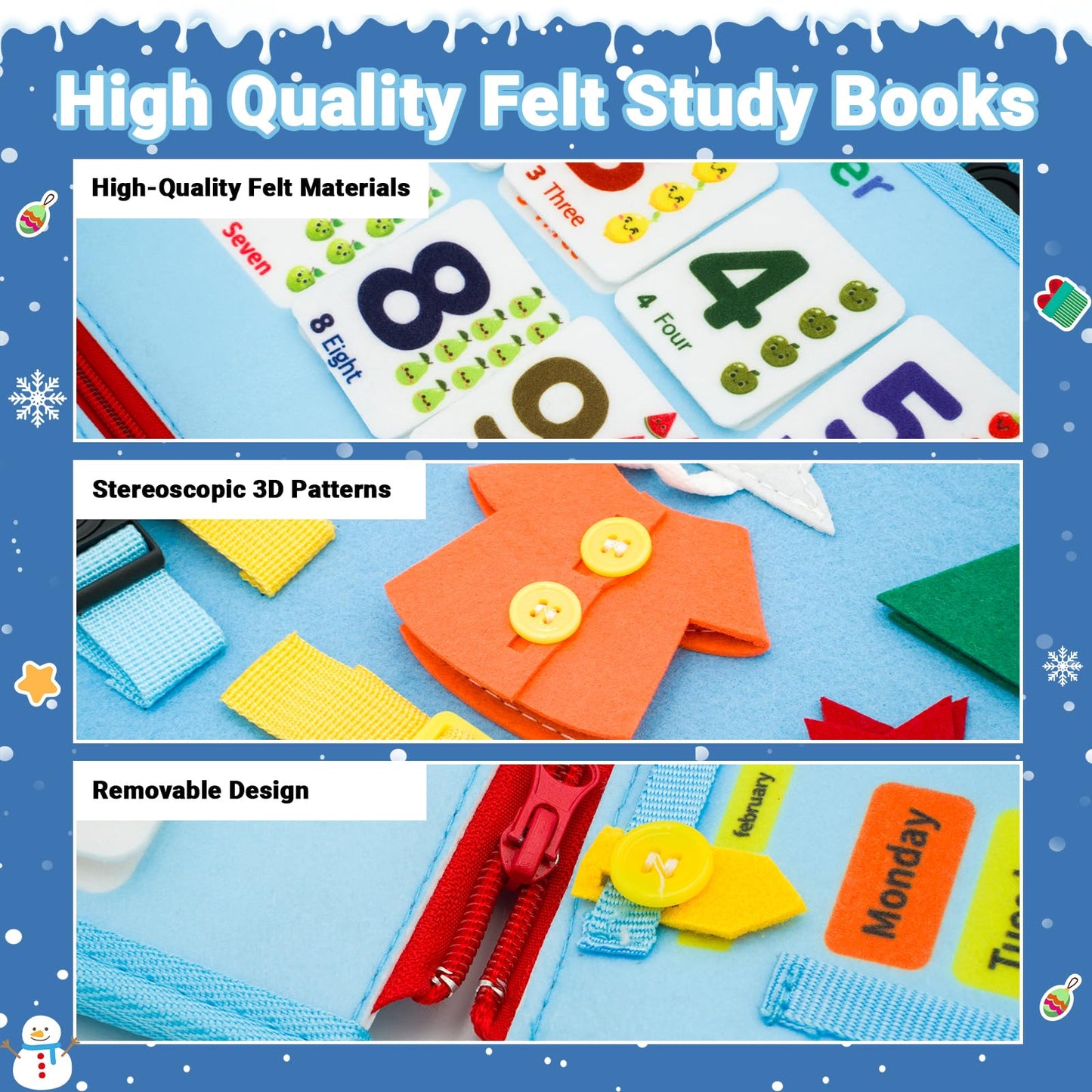 MEGRANATE Montessori Busy Board, Baby Busy Book Educational Learning Toys for Toddlers Quiet Book Activity Books Buckle Toy Fine Motor Skills Toys for 1 2 3 4 5 Year Old Kids (Blue)