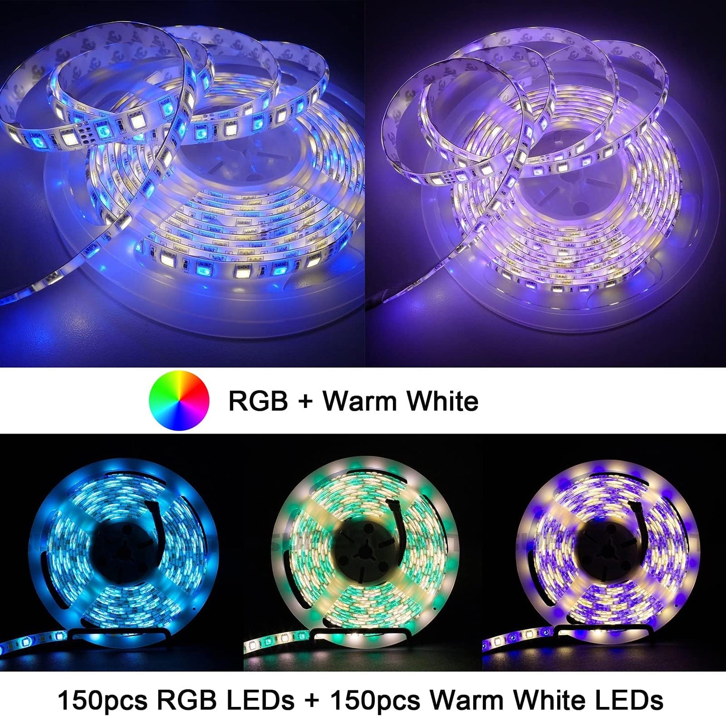 Supernight Rgbww Led Strip Light, 16.4Ft Waterproof Rgb + Warm White, 300 Leds, Model Ebt371-1, Multicolor