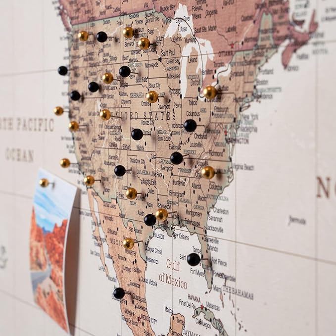 Canvas World Map with Cork Pin Board - English Lettering - Decorative Wall Decoration for All Rooms - Canvas Pictures with World Map Motif (150x100 cm, Pattern 16)