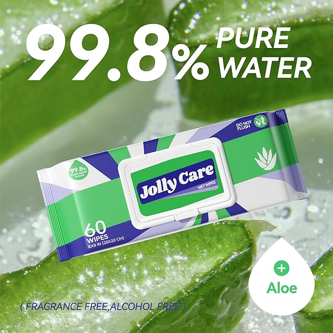 Wet Wipes for Adults, Adult Wipes for Hands and Body, Unscented Hand Wipes, Fragrance-free, Alcohol-free, 99% EDI Pure Water and Aloe, 4 Flip-Top Packs (240 Wipes Total)