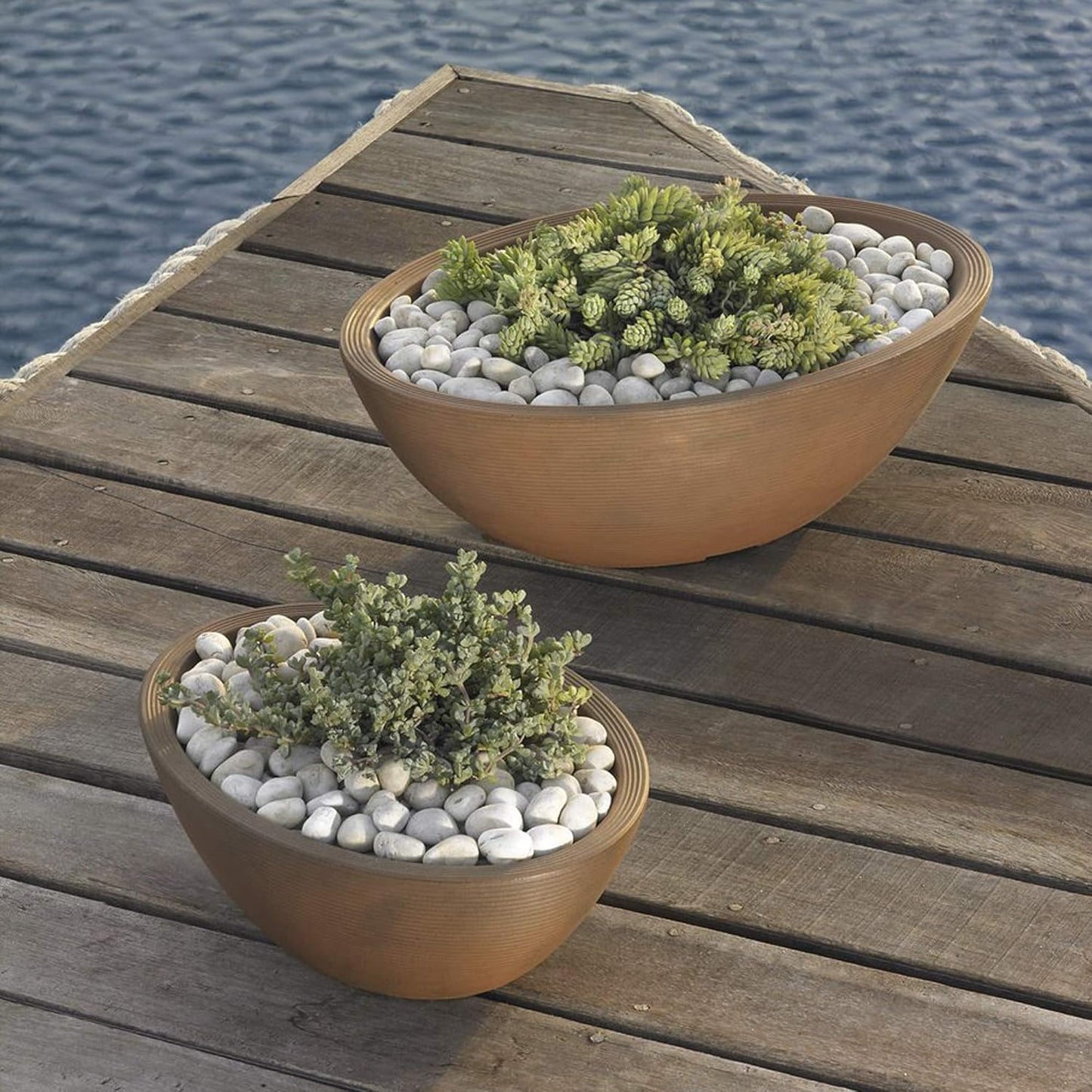 Crescent Garden Delano Oval Planter Bowl, Succulent Garden, Unique Indoor/Outdoor Double-Walled Plant Bowl with Plug- Oval Shape - 24" L x 17" W x 8" H (Midnight Blue)
