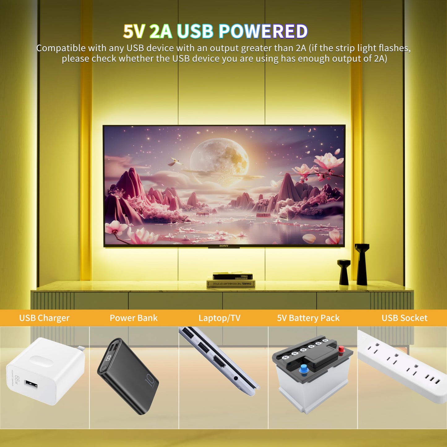 Pautix 5V Usb Cob Rgb Led Strip Light, 4.92Ft Multicolor Flexible Tape Lights For Home, Kitchen, Bedroom, Bluetooth Control, Model Cob-Usb-Rgb816F