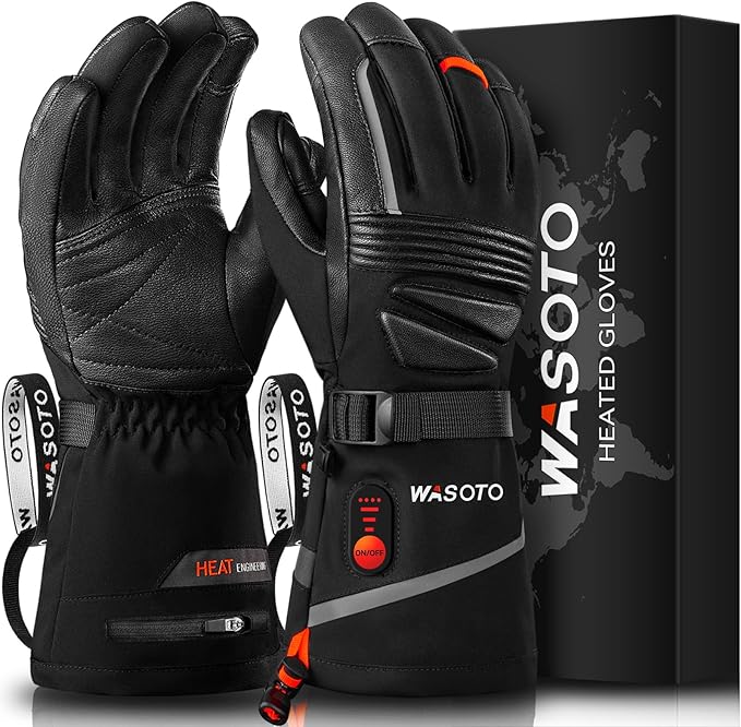 WASOTO Heated Gloves for Men Women,7.4V Battery 22.2WH Rechargeable Electric Heated Leather Gloves for Winter Outdoor Work...