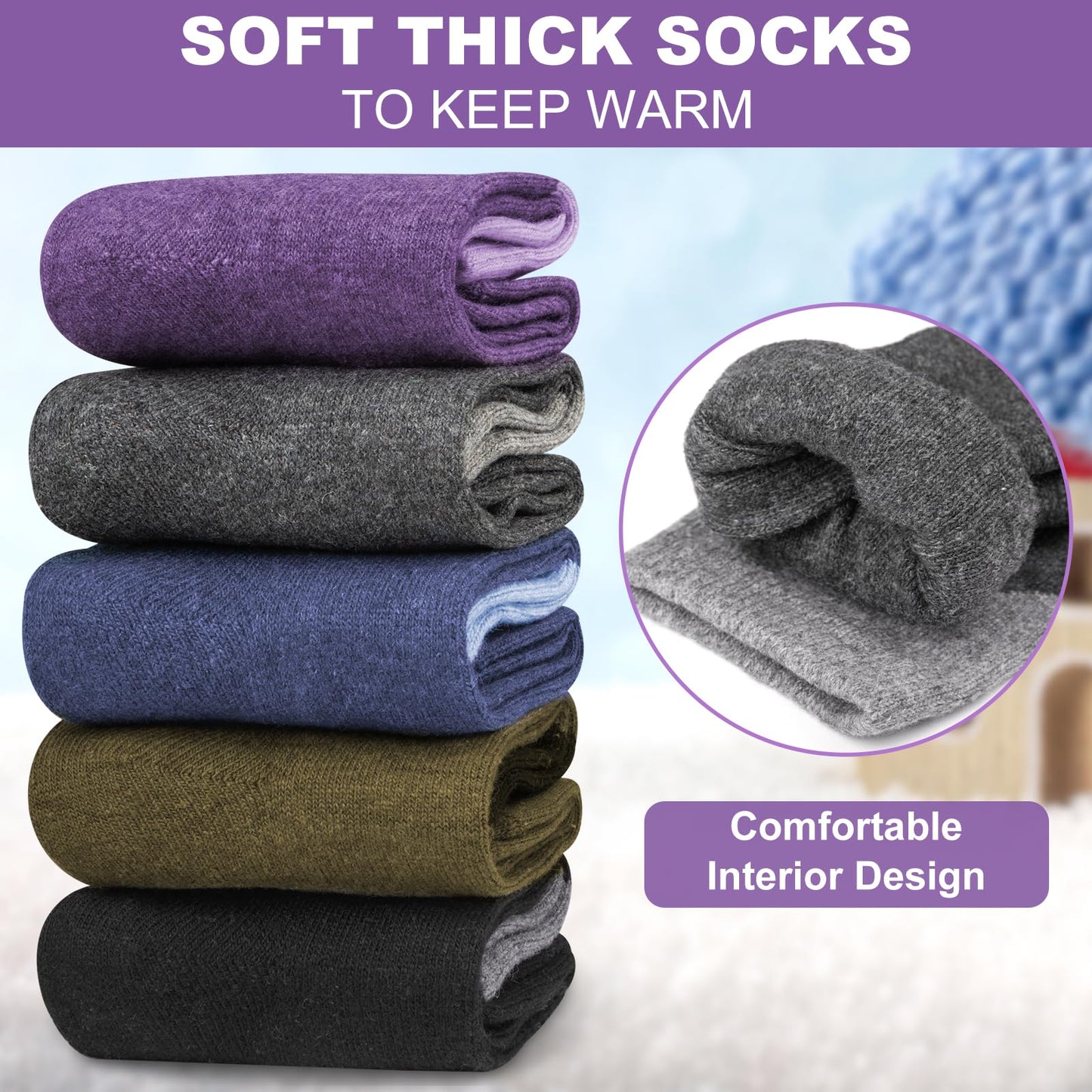 Justay 5 Pairs Womens Wool Socks - Thick, Warm, Winter, Cozy Vintage Knit Cat Crew Socks - Gifts for Women