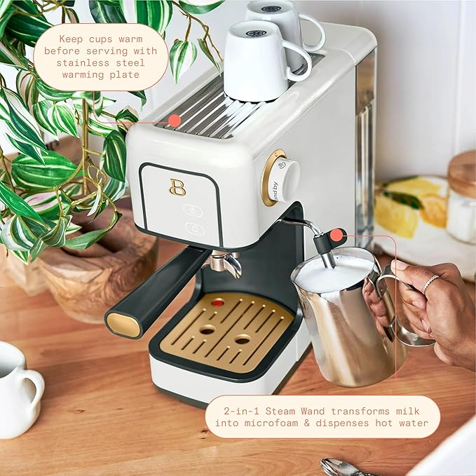 Beautiful 20-Bar Slim Espresso Machine | Single & Double Shot Programmable Brewing, Compact 4.7-in Width, Stainless Cup Warmer, Auto Shut-Off, 50 oz Tank