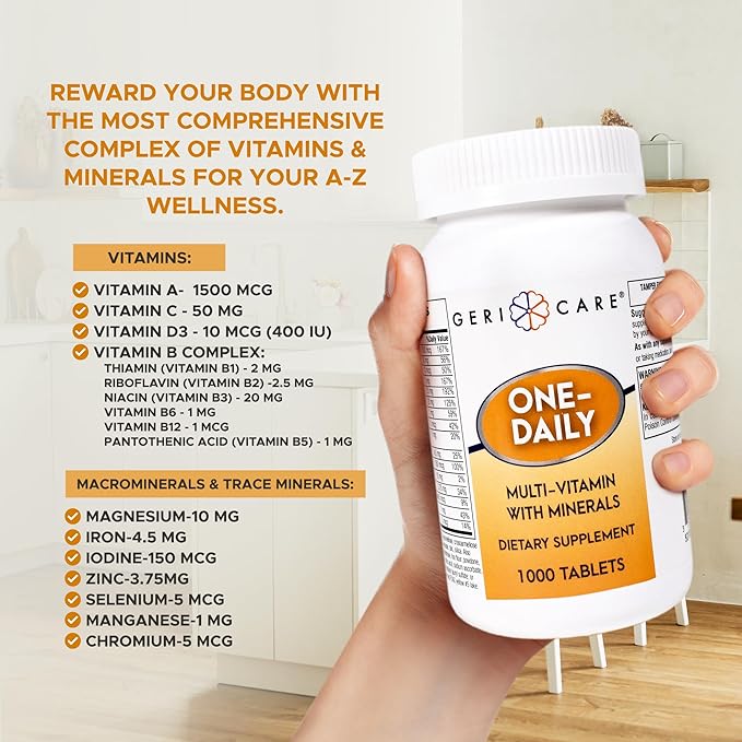 GeriCare One-Daily Multivitamins with Minerals for Men & Women (1000 Tablets) High-Potency Multi-Vitamin & Multimineral Dietary Supplement for Immunity, Energy| Complete Daily Nutritional Support