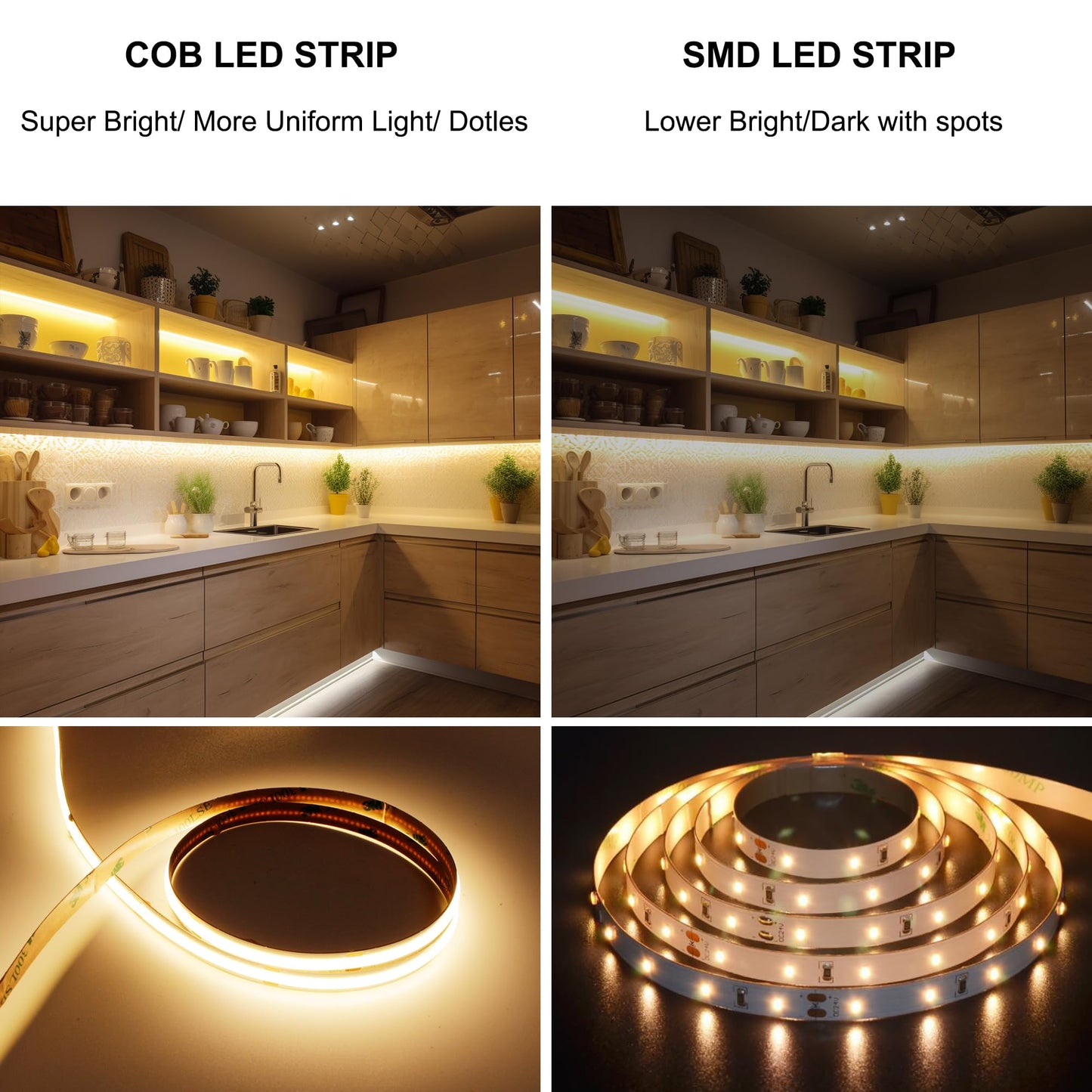 AXMOTUT COB LED Strip Light 32.8ft Warm White 2700K Dimmable with RF Remote, Model AM-320-5H227, Ideal for Bedroom & Kitchen Decoration