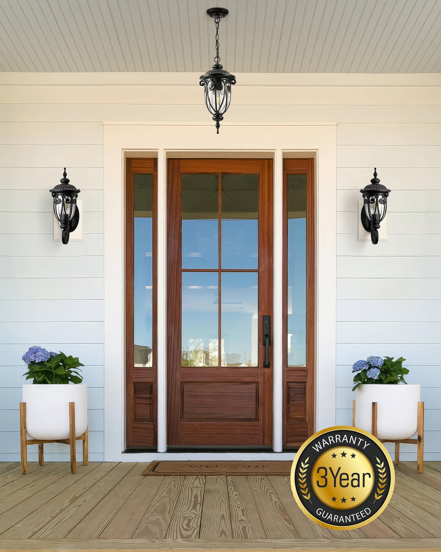 Vianis Dusk To Dawn Outdoor Lighting  Black Retro Porch Lights Outdoor Lanterns  Outdoor Light Fixture With Bubble Glass For Porch  Garden  Doorway  Waterproof And Anti-Rust