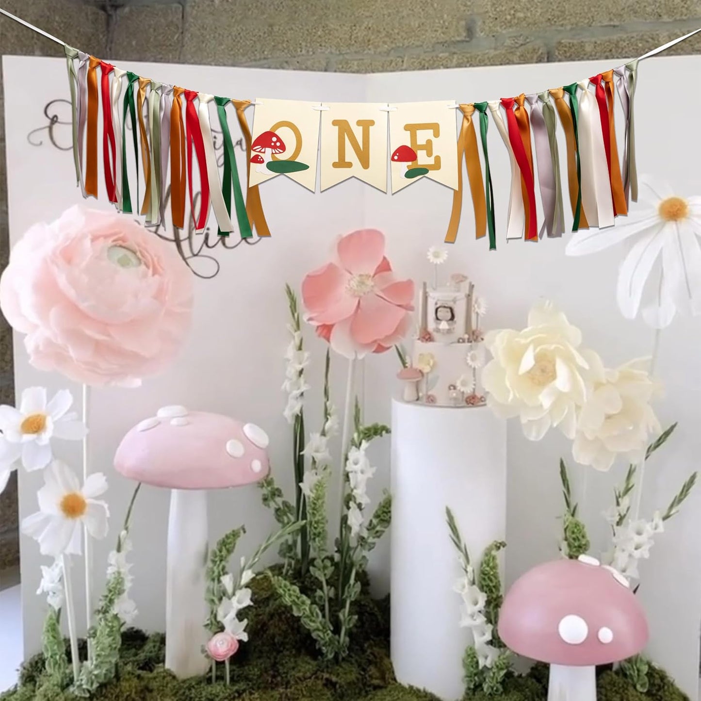 Mushroom Highchair Banner - Sweet One Birthday Party Decorations,Mushroom 1st Birthday Banner for Boys And Girls,Mushroom Theme Party Supplies,Cake Smash Photo Props