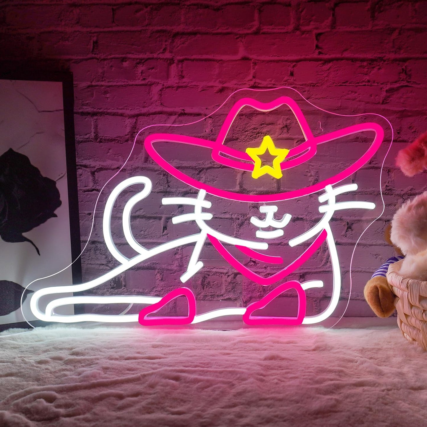 WLHOPE Cowboy Cat Neon Signs for Wall Decor Western Cute Cat LED Lights Decorations for Bar Party Bedroom Club Living Room,Best Gift for Teens