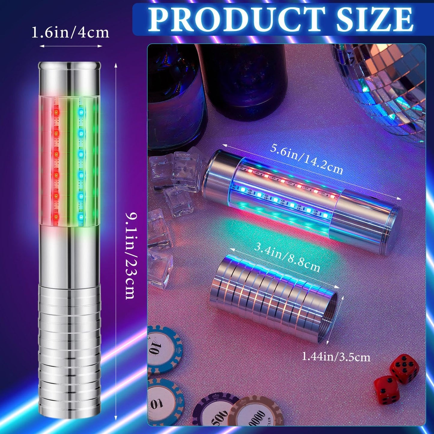 Civaner Upgrade 4 Pcs Bottle Service Lights LED Strobe Baton Bottle Girl Lights Rechargeable Handheld Flashing Club Signs for Birthday Wedding Party(Silver Colorful Light)