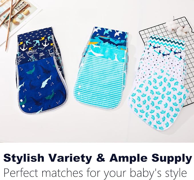 Baby Burp Cloths & Baby Bibs 2-in-1 Design Large Size 3 Layers Thicken Cotton Super Absorbent and Soft Baby Spit Up Burping Rags Baby Burp Cloth Set for Boys and Girls Solid 12 Pack