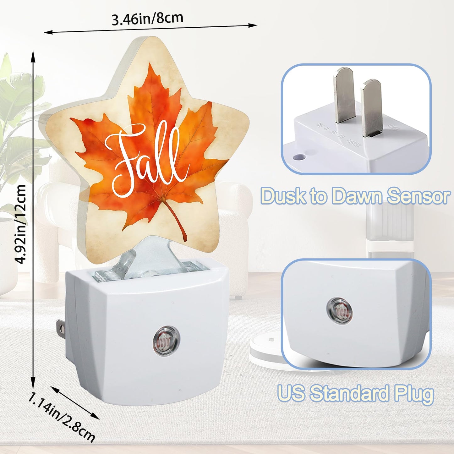 Night Light Fall Maple Leaf Plug Into Wall With Dusk To Dawn Light Sensors Thanksgiving Day Warm Star Nightlights For Bedroom Bathroom Hallway Kitchen Home Decor Desk Lamp