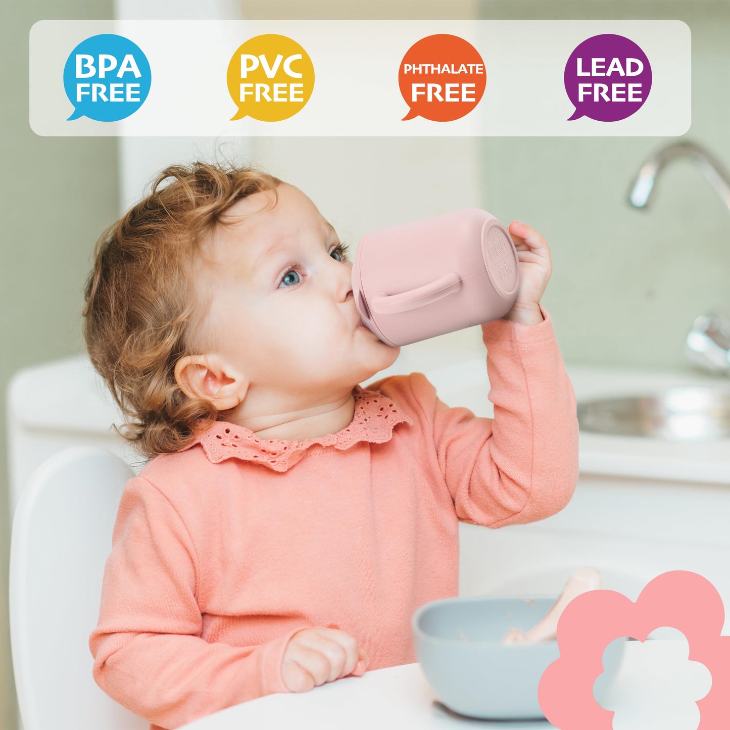 Leeleelon® Silicone Sippy Cups for Baby, Leak-Proof Sippy Cups for Baby & Toddler with Handles, Soft Spout Sippy Cup for Infants, 6+ Months, 6oz/180ml (Pack of 2)