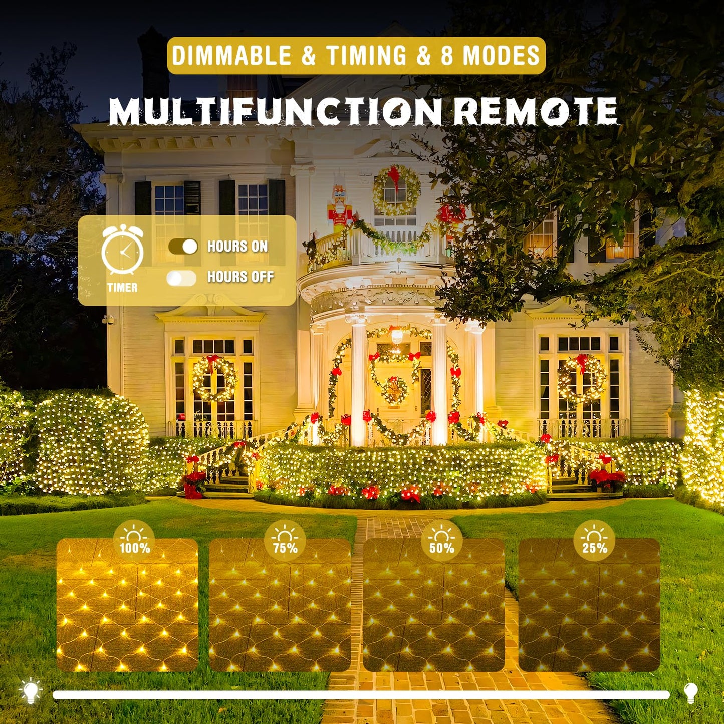 JMEXSUSS Net Lights Outdoor, 200 LED, 9.8ft x 6.6ft, Warm White, 8 Modes, Model EXS-N-0200, Christmas Decoration