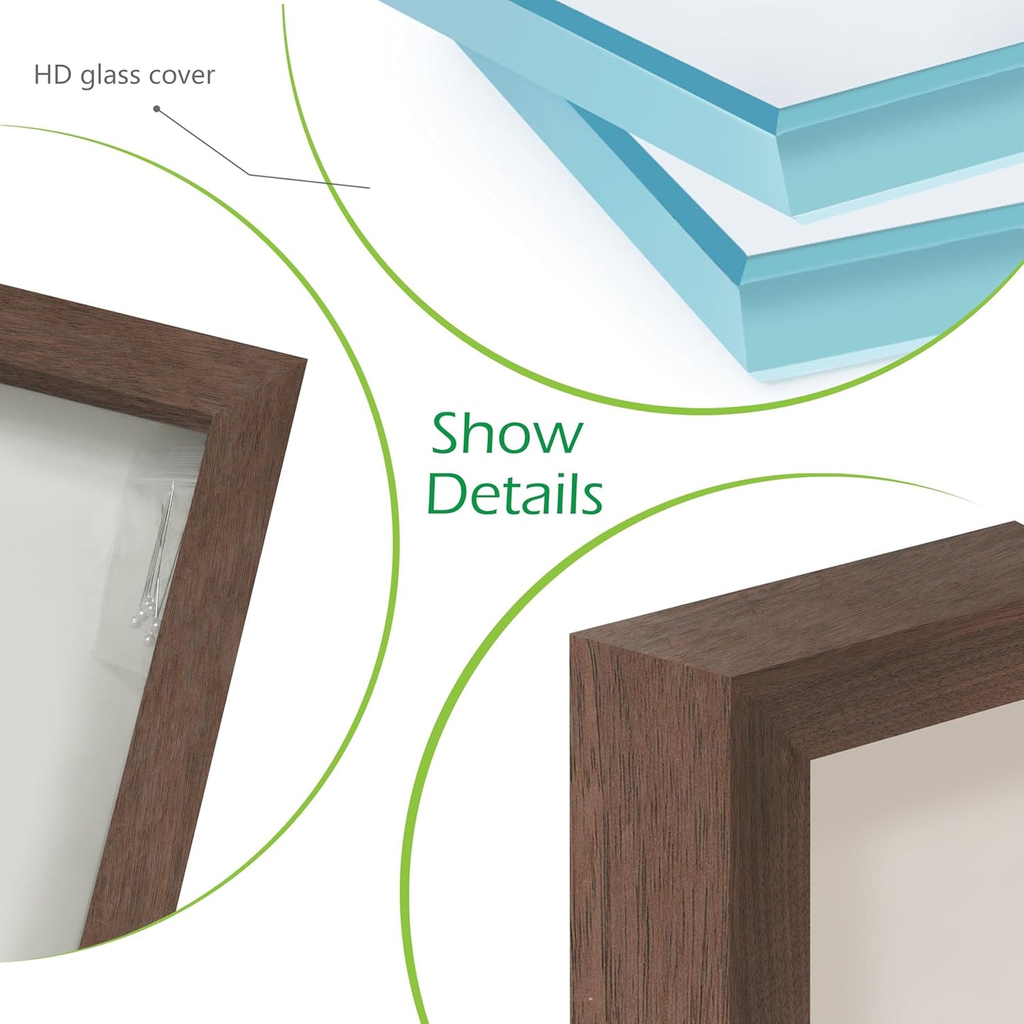 FrameWorks 16" x 20" Original Dark Oak Wooden Shadow Box Frame – Soft Felt Back, Tempered Glass, and Included Elegant White Ball Push Pins