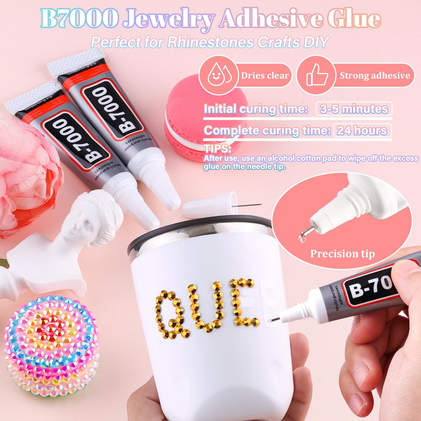 25000Pcs Resin Rhinestones with B7000 Jewelry Glue for Crafting, Copper Gold 2-6mm Non Hotfix Flatback Gems, Bedazzling Crystal for DIY Crafts Clothing Tumblers Mugs Shoes Fabric Nail Art