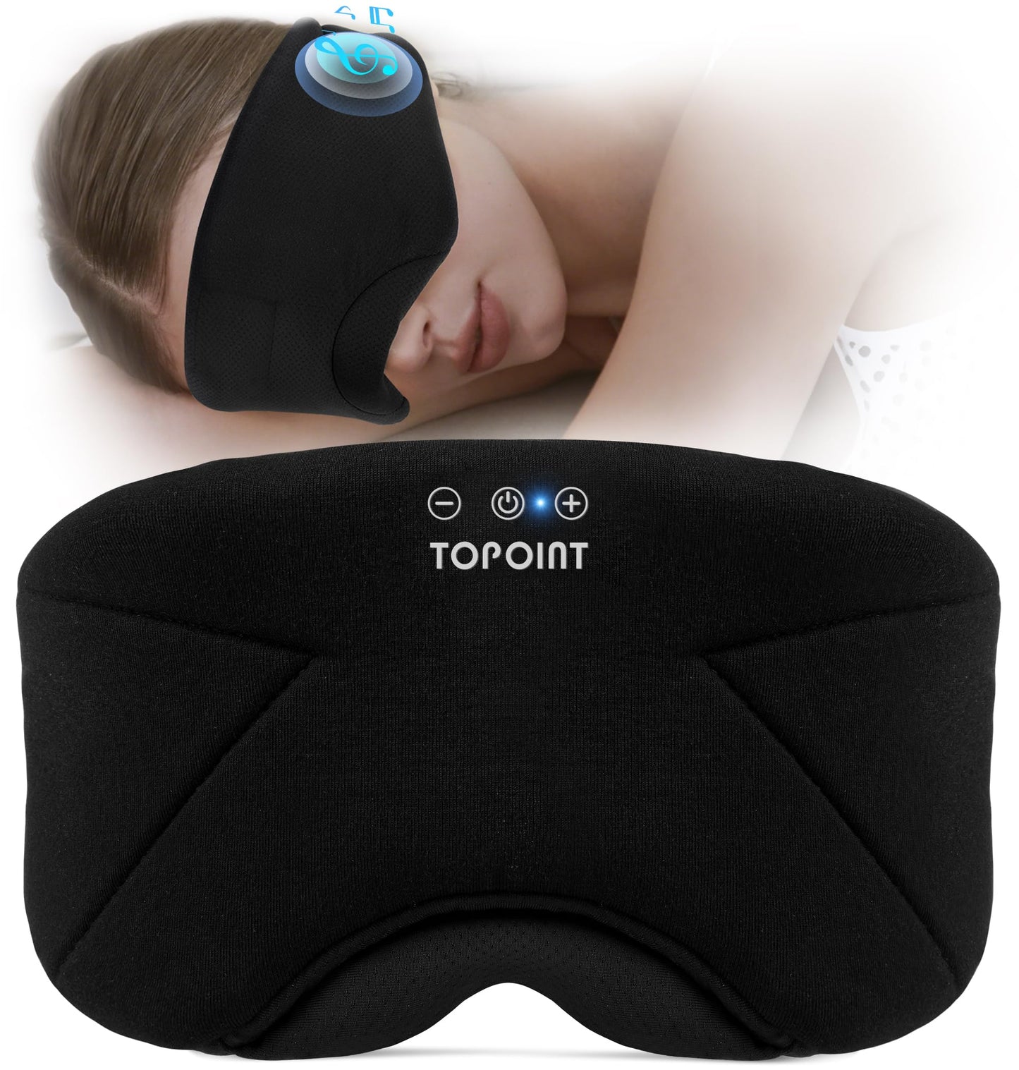 Sleep Mask with Headphones Bluetooth 5.4, TOPOINT Blackout Eye Mask for Sleeping Headphones Earphones with Soft Bamboo Cotton Cooling Breathable, HD Stereo Speaker for Side Sleepers Women Men Travel