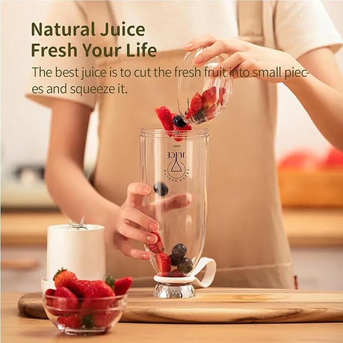 Portable Blender, Personal Smoothie Maker with 6 Blades, Rechargeable Mini Juicer Cup, 17 oz with Travel Lid for Outdoors, Camping, Office, Kitchen (White)