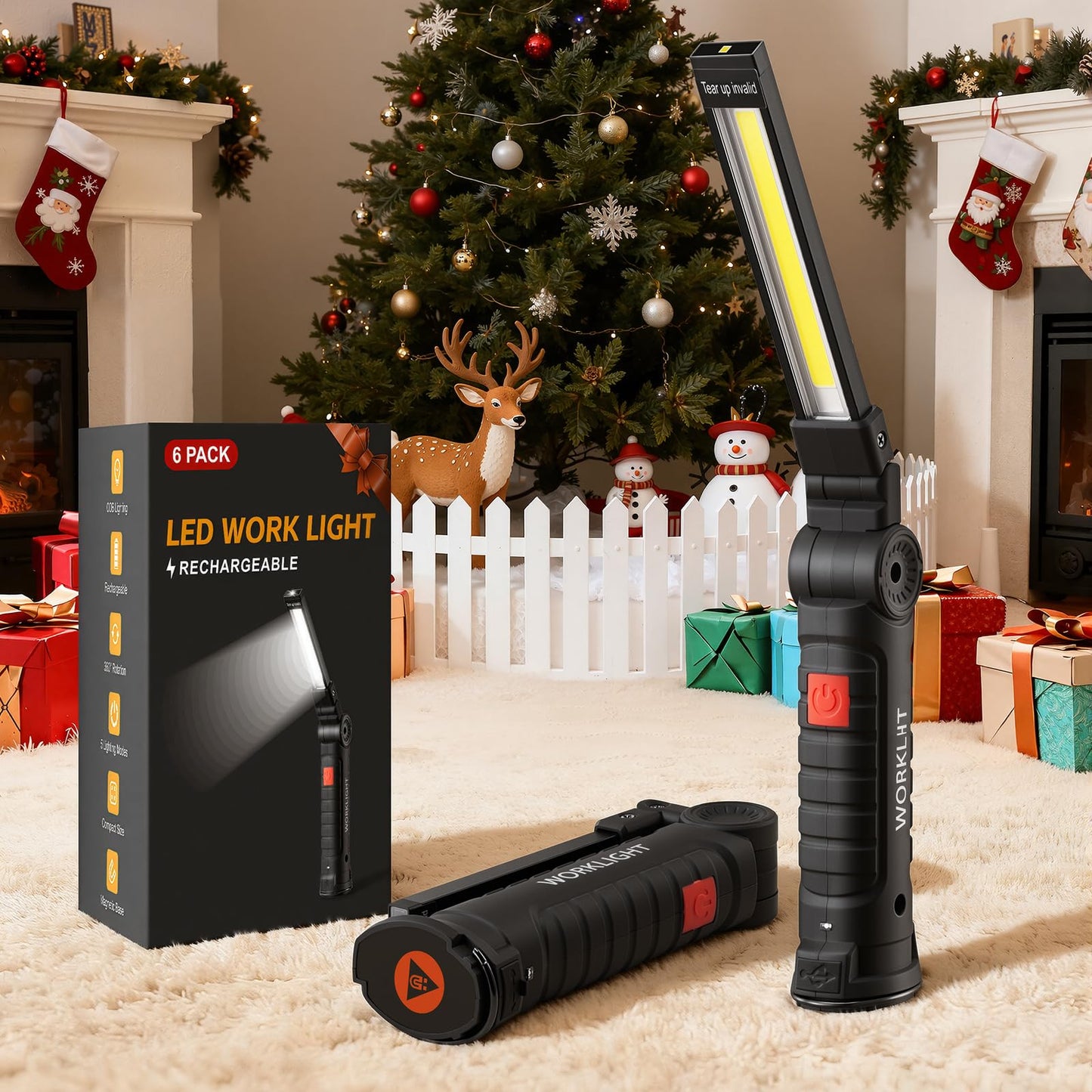 Magnetic Work Light 6Pack, Rechargeable Work Light with 360° Rotation, 5 Mode Mechanic Light, Compact Rechargeable Flashlight with Hook for Car Repairing, Emergency, Valentines Day Tool Gifts for Him