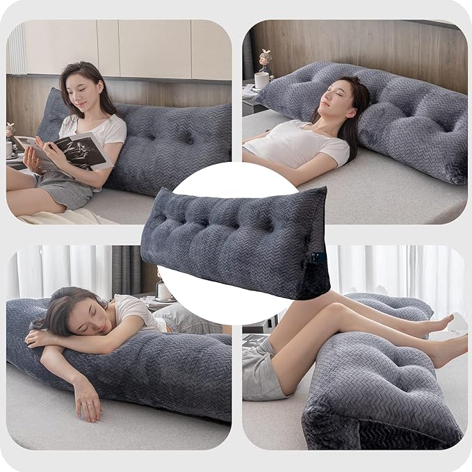 Large Bolster Triangular Headboard Wedge Backrest Positioning Support Bed Rest Reading Pillows Headboard Wedge Pillows for Day Bed Bunk Bed with Removable Cover, California King(71x8x20 Inches)