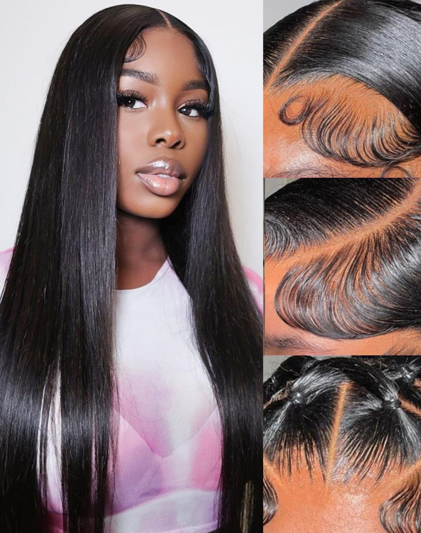 Amyes 28 Inch 13x4 Straight Lace Front Wigs Human Hair Pre Plucked 200 Density Glueless Natural Black Straight Wigs Human Hair H