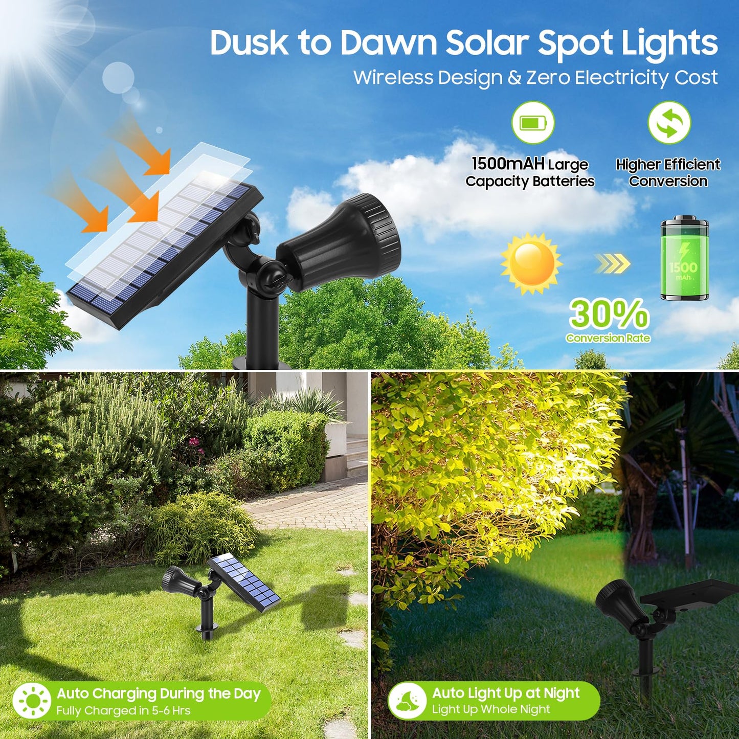 6-Pack Solar Spot Lights For Outside  Solar Powered Lights With 30Leds & 3 Modes  Outdoor Solar Light Waterproof  Dusk To Dawn Solar Landscape Lighting For Yard Garden Tree Flag Sculpture(Warm White)