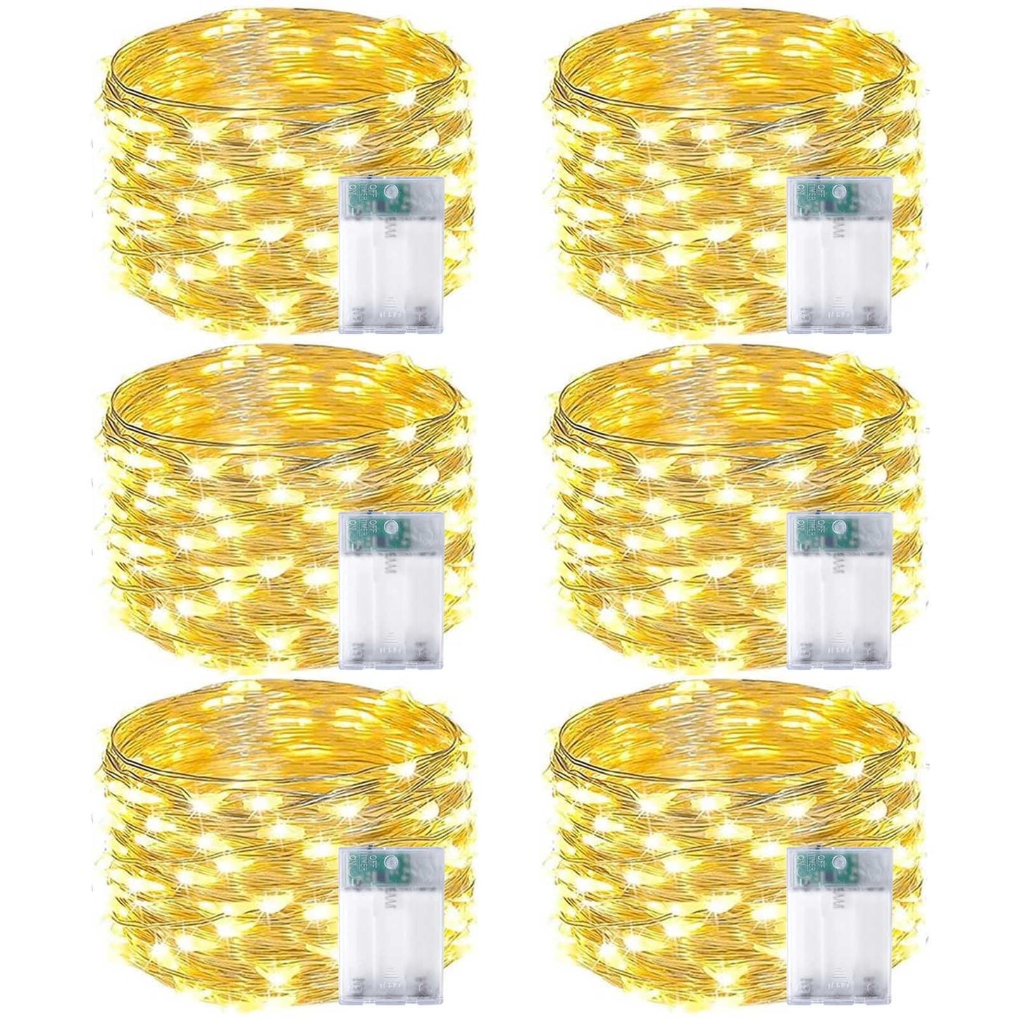 EXF 6-Pack Fairy Lights 50 LED String Lights Battery Operated Waterproof 16FT Warm White YHY-BO50LED