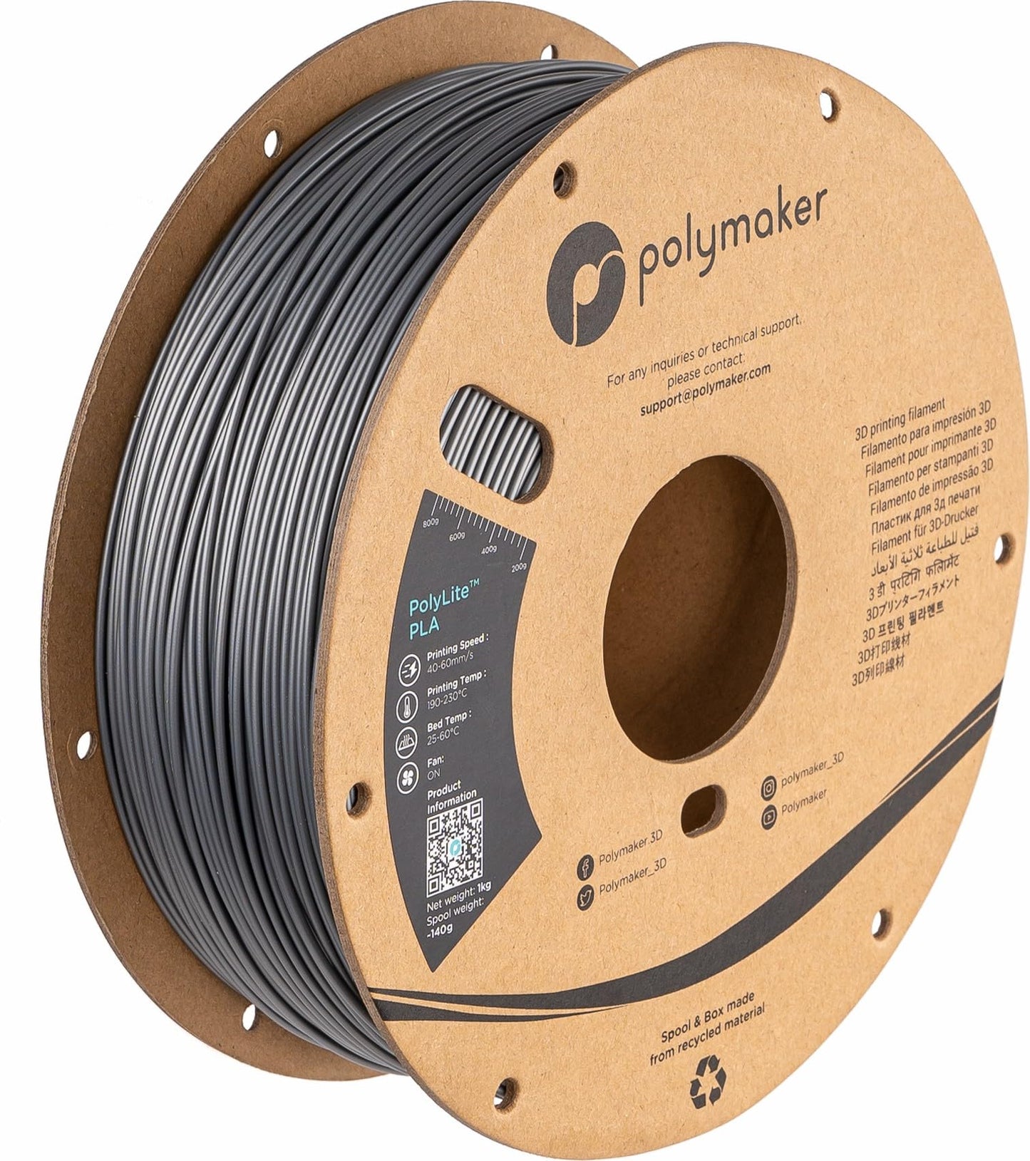 Polymaker PLA Filament, Steel Grey 3D Printing PLA Filament 1.75mm 1kg - PolyLite 3D Printer PLA Filament, Dimensional Accuracy
