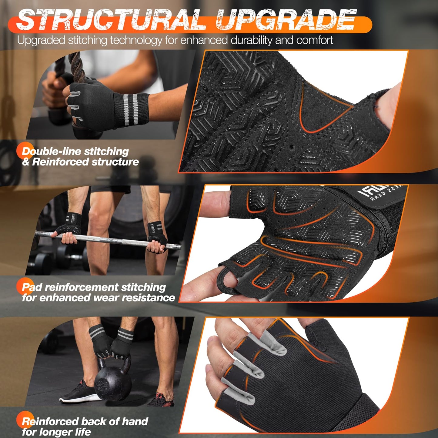 SIMARI Wrist Support Workout Gloves for Men & Women, Weight Lifting Gloves with Padded, Grip, Full Palm Protection, Gift for Gym Exercise, Cycling, Weightlifting Training, Fitness, Black Gray, Size XL