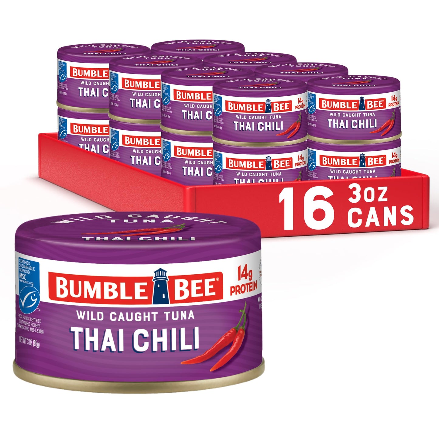 Bumble Bee Snackers - Thai Chili Tuna, 3 oz Easy Open Can - 14g Protein per Serving - Wild Caught Skipjack Chunk Light Tuna Pack