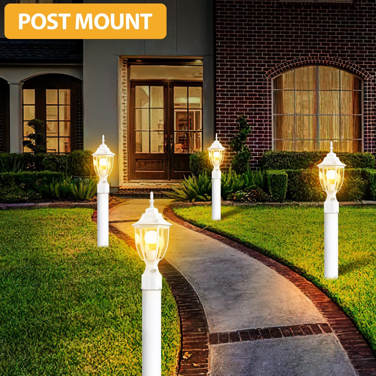 Lamomo Dusk To Dawn Outdoor Post Lights  Waterproof Aluminum White Lamp Post Light Fixture  Lamp Posts Outdoor Lighting Pole Lantern For Yard Patio Pathway Garden
