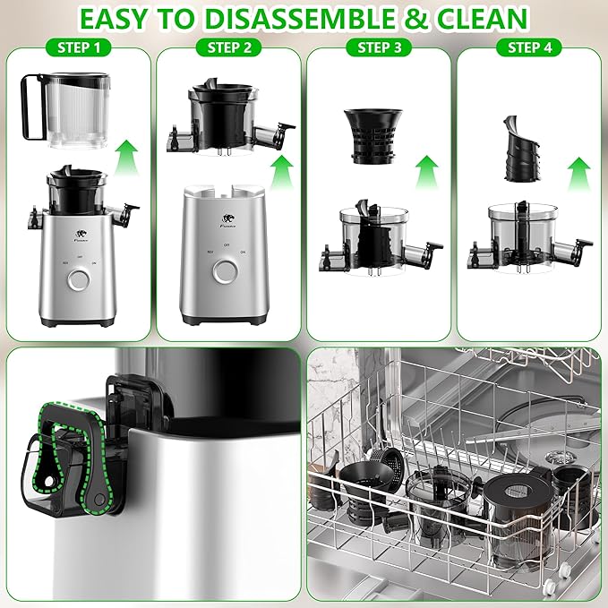 T34 Cold Press Juicer, Juicers Machines - 5.3" Large Feed Chute for Whole Fruits & Vegetables, Powerful AC Brushless Motor, 99% Juice Yield, Ultra Quiet, Easy Clean, Extra one Replace juicer strainer