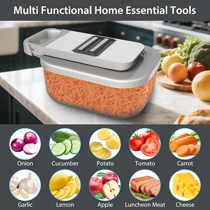 11-in-1 Vegetable Chopper for Kitchen, Food Chopper with Container, Mandoline Slicer Onion Dicer, Veggie Cutter for Fruit Salad Kitchen Gadgets Essential Tools (Grey)