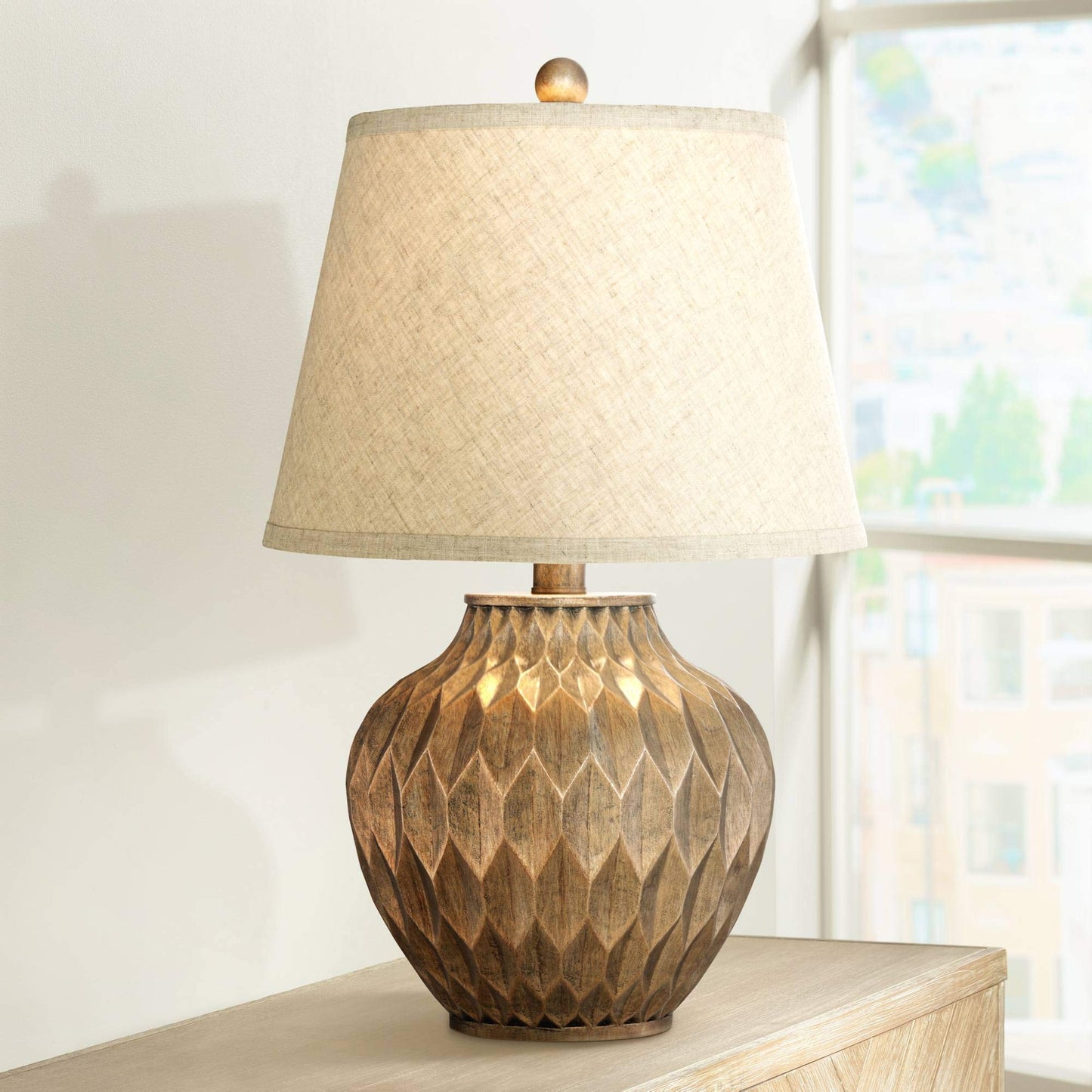 360 Lighting Buckhead Modern Accent Table Lamp 22 High Bronze Resin Urn With Tapered Fabric Shade For Bedroom Living Room Office
