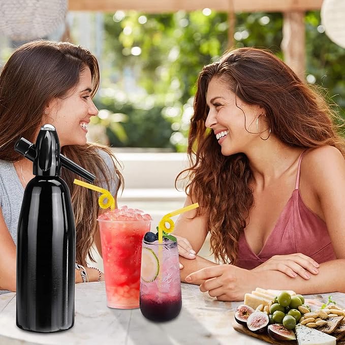 1L Portable Soda Siphon – Aluminum Home Soda Maker, Black Vintage Seltzer Bottle for DIY Carbonated Drinks, Sparkling Water Maker for Healthy Cocktails, Use 8 gram CO2 Cartridges (Not Included)